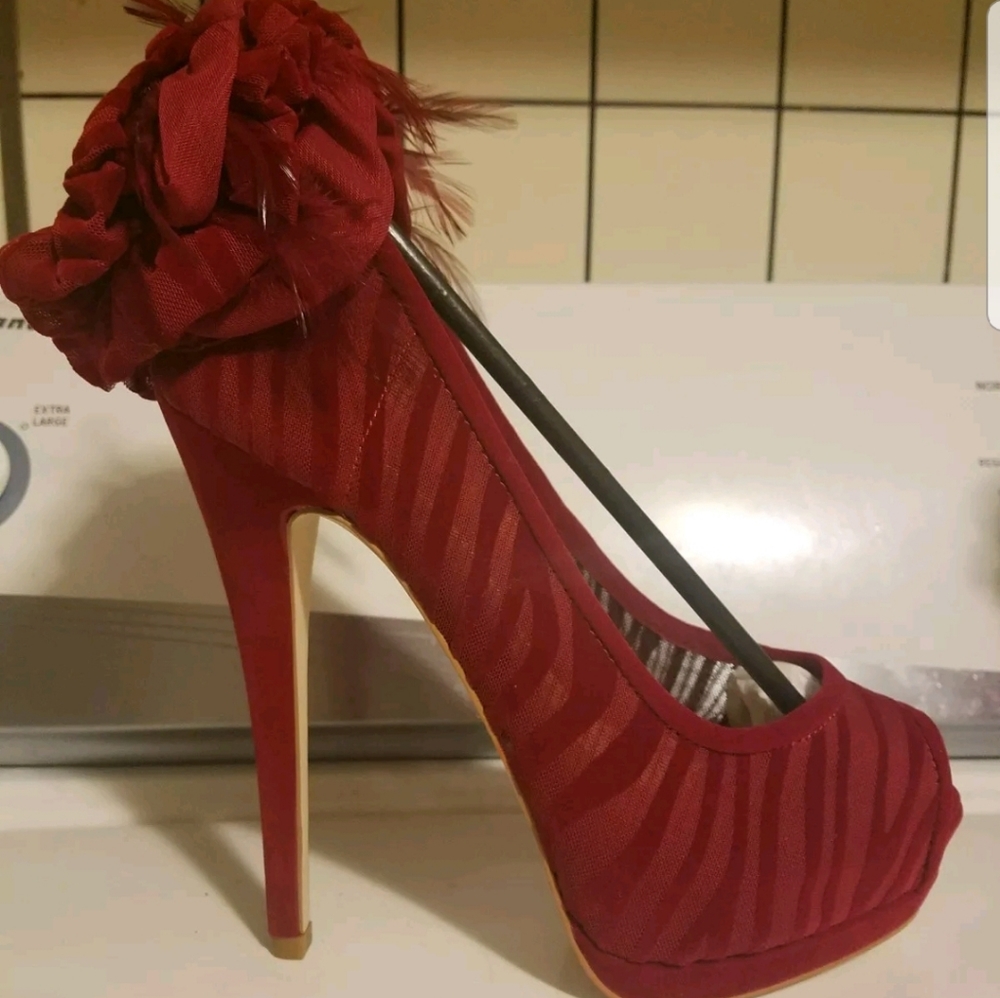 Red Peeptoe pumps